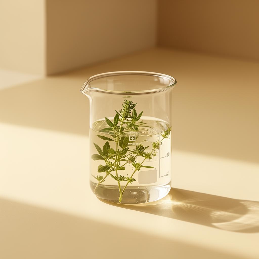 Minimalist Swiss laboratory with botanical extracts